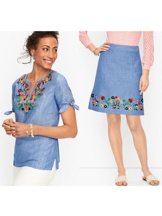 Talbots Dresses & Skirts - Talbots Linen Cotton Floral Embroidered Skirt 6 and Top Small Set Artisan Resort